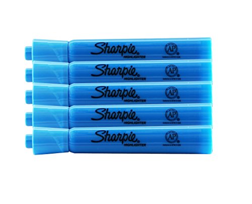 Product Cover Sharpie Accent Tank-Style Highlighters, 5 Colored Highlighters, Chisel Tip (Fluorescent Blue, 5-Pack)