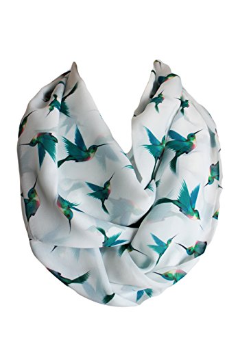 Product Cover Etwoa's Teal Blue Birds Pattern Infinity Scarf Circle Scarf Loop Scarf, Green Blue White, Large
