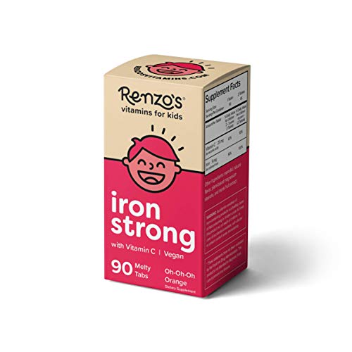 Product Cover Renzo's Iron Strong, Dissolvable Vegan Vitamins for Kids, Zero Sugar, Oh-Oh-Oh Orange Flavor, 90 Melty Tabs