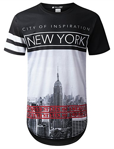 Product Cover URBANTOPS Mens Hipster Hip Hop City Graphic Longline T-Shirt (Various Styles)