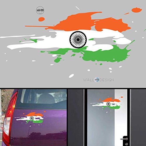Product Cover WallDesign India Flag Jai Bharath Flag Car Stickers for Body/Glass/Wall - Colour Splash Design