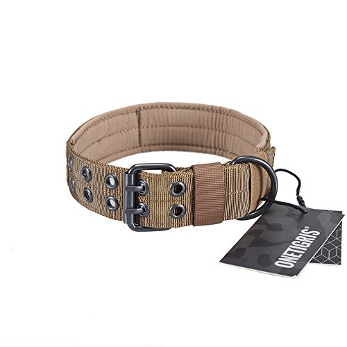 Product Cover OneTigris Military Adjustable Dog Collar with Metal D Ring & Buckle 2 Sizes (Coyote Brown, M)