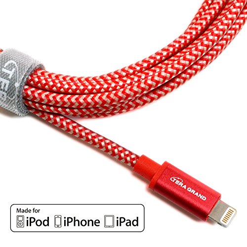 Product Cover [Apple MFi Certified] Tera Grand 10 Ft Lightning to USB Braided Cable with Aluminum Housing Red & Gold iPhone 11 Pro Max 11 Pro 11 XS XS Max XR X 8 8 Plus 7 iPad Air Mini iPad iPod