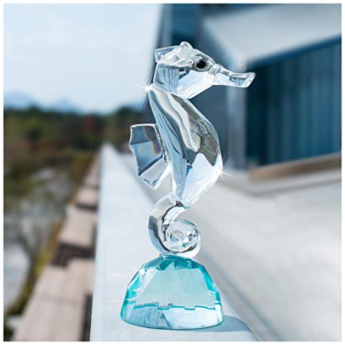 Product Cover H&D Small Crystal Glass Seahorse Figurine Crystal Hippocampi Ornament for Home Office Decor (3.7-inch)