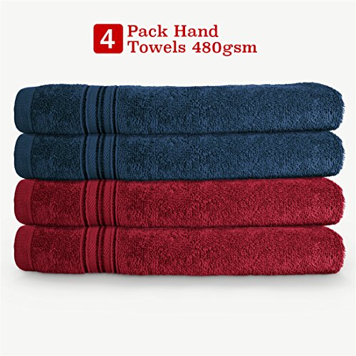 Product Cover Swiss Republic Essential Plus 4 Piece 480 GSM Cotton Hand Towel Set - Dark Blue and Red