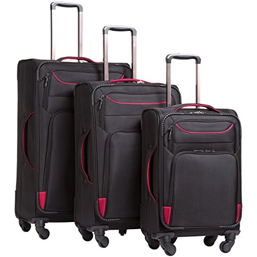 Product Cover Coolife Luggage 3 Piece Set Suitcase Spinner Softshell lightweight (black+red)