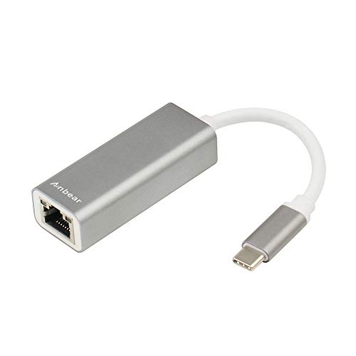 Product Cover Anbear USB-C to Ethernet Adapter, USB Type-C to RJ45 Gigabit Ethernet LAN Network Adapter Cable [Thunderbolt 3 Compatible] for MacBook Pro, Dell XPS 13/15, Surface Book 2, Pixelbook and More - Grey