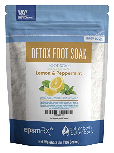 Product Cover Detox Foot Soak 32 Ounces Epsom Salt with Lemon and Peppermint Essential Oils Plus Vitamin C Made with All Natural Ingredients also Includes Lavender and Frankincense Essential Oil