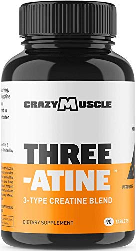 Product Cover Creatine Pills with 5g Creatine Monohydrate, AKG + Pyruvate by Crazy Muscle - 3 Creatine Capsules per serving - 90 Tablets
