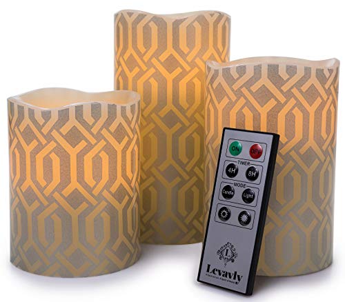 Product Cover Levavly Flameless Candles Set of 3 - Real Wax LED Candles with Remote Control & Timer - Flickering Votive Pillar Candles, Special Design 4