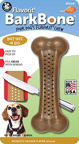 Product Cover Pet Qwerks Barkbone Flavorit Mesquite Chicken Flavor Bone - Fillable Surface for Spreads, Tough Durable Toys for Aggressive Power Chewers | Made in USA, FDA Compliant Nylon - For Medium & Small Dogs