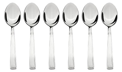 Product Cover Amazon Brand - Solimo 6 Piece Stainless Steel Table Spoon Set, Stripes, Silver