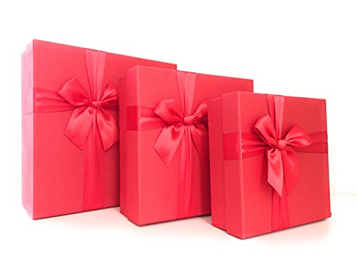 Product Cover Cypress Lane Square Rigid Gift Box with Ribbon, 11 inches, a Nested Set of 3 (Red)