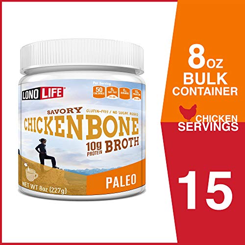 Product Cover LonoLife Chicken Bone Broth Powder with 10g Protein, Paleo and Keto Friendly, 8-Ounce Bulk Container