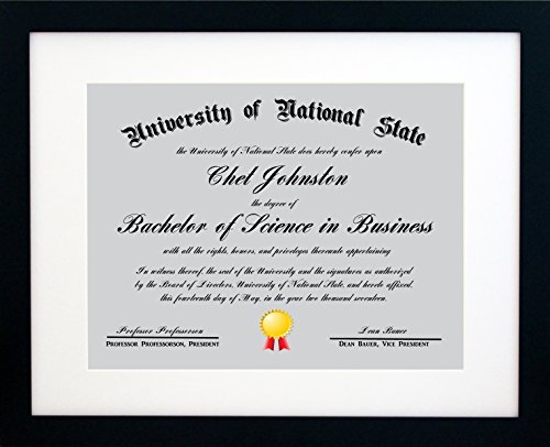 Product Cover 11x14 Black Certificate Document Frame Mat to 8.5x11 - Wide Molding - Includes Attached Hanging Hardware and Desktop Easel - Display Certificates, Documents, Diploma, an 11 x 14 or 8.5 x 11 Inch Photo