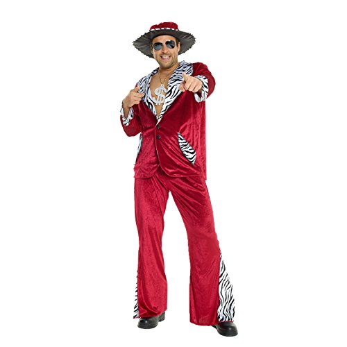 Product Cover Mens Pimp Daddy 70's / 80's Costume Burgundy Velvet Suit for Bachelor Stag Party Fancy Dress - Large