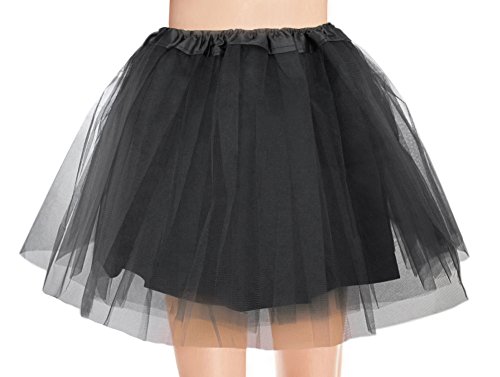 Product Cover V28 Women's, Teen, Adult Classic Elastic 3, 4, 5 Layered Tulle Tutu Skirt (One Size, 4Layer-Black)