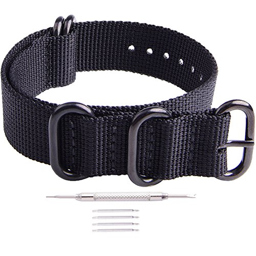 Product Cover Ritche 20mm Black NATO Strap with Black Heavy Buckle Compatible with Timex Weekender Watch Band