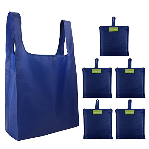 Product Cover Reusable Grocery Bags Set, Grocery Tote Foldable into Attached Pouch, Ripstop Polyester Reusable Shopping Bags, Washable, Durable and Lightweight (Navy)