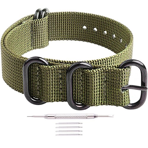 Product Cover Ritche 22mm Army Green NATO Strap with Black Heavy Buckle Compatible with Timex Weekender Watch Band