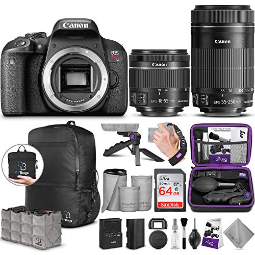 Product Cover Canon EOS Rebel T7i DSLR Camera with 18-55mm is STM and 55-250mm Lens with Altura Photo Advanced Accessory and Travel Bundle