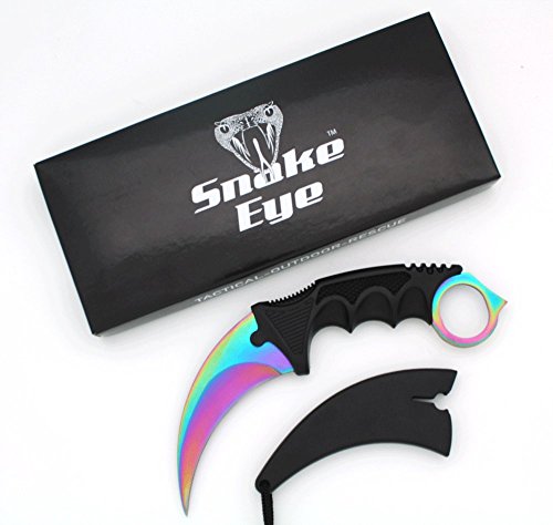Product Cover Snake Eye Tactical Karambit Style Full Tang Neck Knife Outdoors Camping Fishing Hunting (Rainbow)