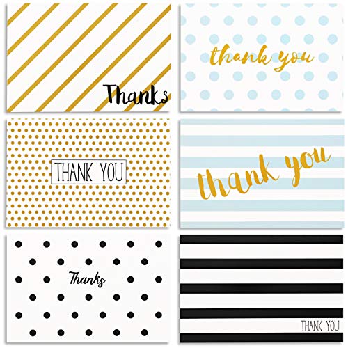 Product Cover Thank You Cards - 144-Count Thank You Notes, Bulk Thank You Cards Set - Blank on The Inside, 6 Unique Polka Dot and Stripe Designs - Includes Thank You Cards and Envelopes, 4 x 6 Inches