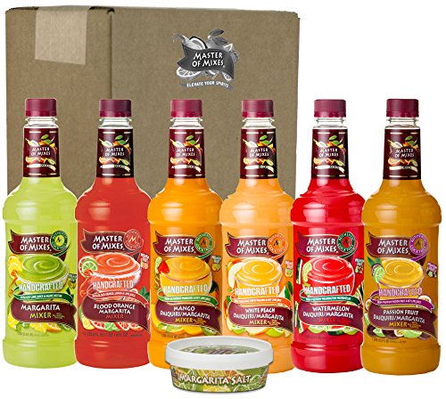 Product Cover Master of Mixes Margarita / Daiquiri Drink Mixes Variety, Ready to Use, 1 Liter Bottles (33.8 Fl Oz), Pack of 6 Flavors + Margarita Salt