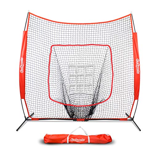 Product Cover GoSports 7' x 7' Baseball & Softball Practice Hitting & Pitching Net with Bow Frame, Carry Bag and Bonus Strike Zone, Great for All Skill Levels