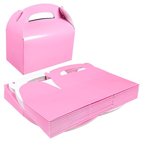 Product Cover Pack of 24 Paper Treat Boxes - Gable Favor Boxes - Fun Party Play Goodie Boxes - 2 Dozen Pastel Pink Birthday Party Shower Loot Gift Boxes - 24 Count - 6.2 x 3.5 x 3.6 Inches
