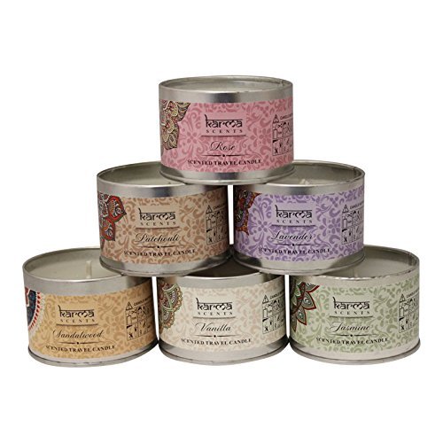 Product Cover Scented Candles Variety Gift Pack, Lavender, Vanilla, Rose, Jasmine, Sandalwood, Patchouli, Set Of 6 Different Scents, By Karma Scents