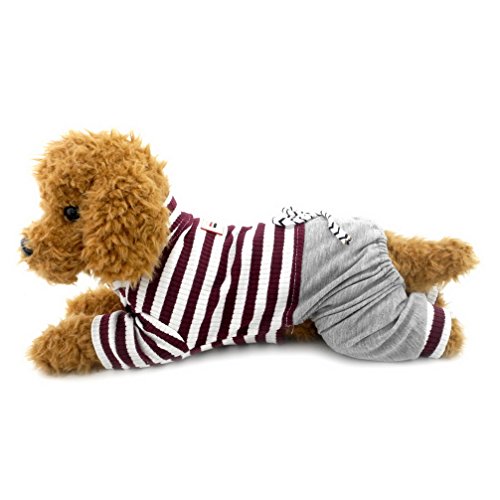 Product Cover Ranphy Small Dog Stripe Jumpsuit Puppy Pajamas with Pant Comfy Cotton Pet Clothes Cat Apparel Pyjamas PJS Shirt Boys Winter Jammies Brown Size XL