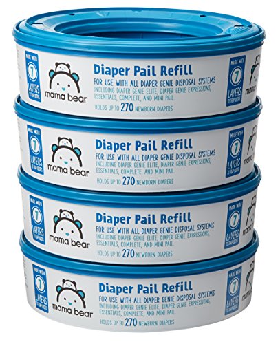Product Cover Amazon Brand - Mama Bear Diaper Pail Refills for Diaper Genie Pails, 1080 Count (Pack of 4)