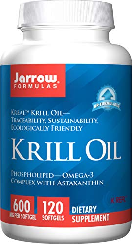 Product Cover Jarrow Formulas Krill Oil with Phospholipid-Omega-3 Astaxanthin, Supports Healthy Brain Function Metabolic Health, 600 mg per Softgel, 120 Count
