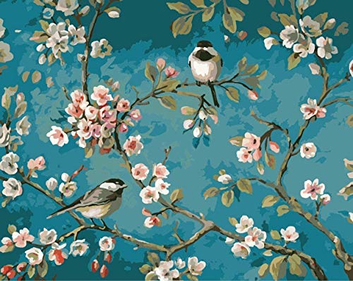 Product Cover YXQSED [Framless] DIY Oil Painting Paint by Number Kits Home Decor Wall Pic Value Gift-Linen Material-Like Birds in The Branches 16x20 inch