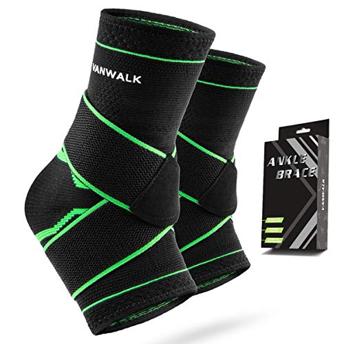 Product Cover VANWALK Ankle Brace Compression Support Sleeve (Pair) for Plantar Fasciitis Arch Tendon Support, Eases Heel Spurs Sprained Ankle Swelling Joint Pain (Green, L)