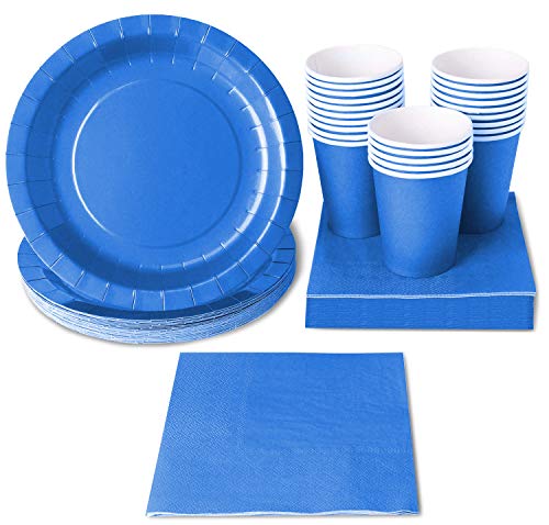 Product Cover Blue Party Supplies - 24-Set Paper Tableware - Disposable Dinnerware set for 24 Guests, Including Paper Plates, Napkins and Cups, Blue