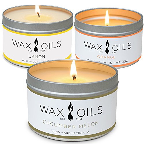 Product Cover Scented Candles - Cucumber Melon, Orange & Lemon (Pack of 3) Soy Aromatherapy, 8oz