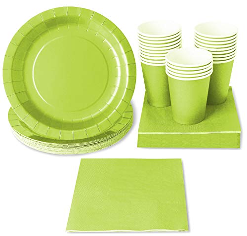 Product Cover Green Party Supplies (Serves 24 Guests) Disposable Dinnerware Set Includes Paper Plates, Cups and Napkins