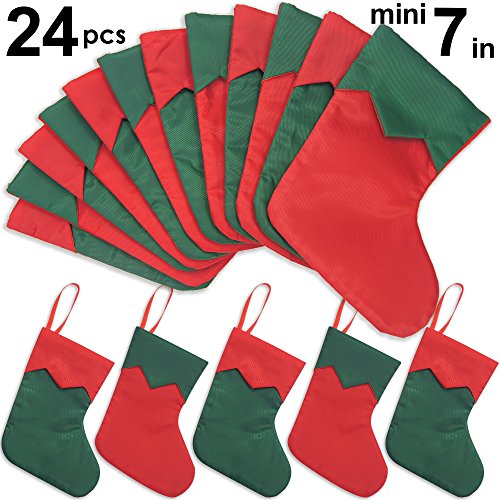 Product Cover Ivenf Christmas Mini Stockings, 24 Pcs 7 inches Red Green Twill Stockings, Gift Card Silverware Holders, Bulk Treats for Neighbors Coworkers Kids, Small Rustic Red Xmas Tree Decorations Set