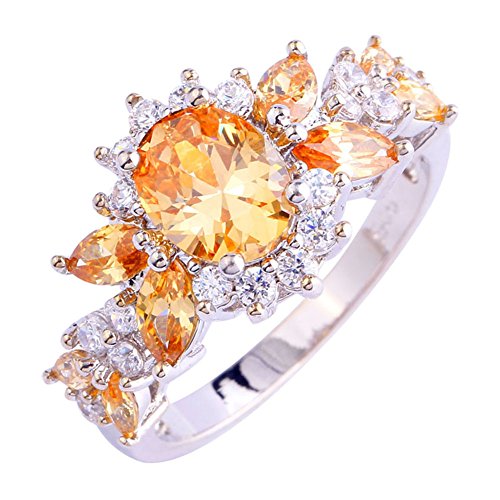 Product Cover Emsione 925 Sterling Silver Plated Created Morganite Topaz Cluster Women Band Ring Size 6