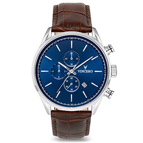 Product Cover Vincero Luxury Men's Chrono S Wrist Watch - Blue dial with Brown Leather