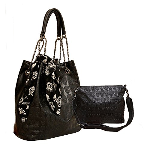 Product Cover Womens Skull Print PU Leather Hobo Tote Shoulder Bag Package Handbag with Gift