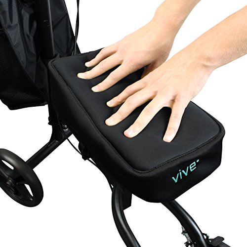 Product Cover Vive Knee Walker Pad Cover - Padded Memory Foam Accessory for Knee Scooter and Roller - Improves Leg Cart Comfort During Injury - Soft Padding Easily Attaches to Most Walkers (Black)
