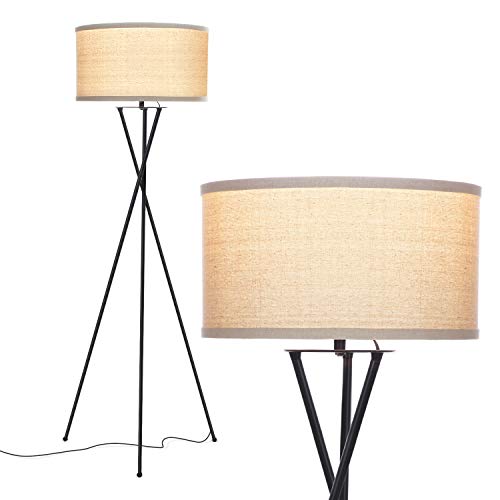 Product Cover Brightech Jaxon Tripod LED Floor Lamp - Mid Century Modern, Living Room Standing Light - Tall, Contemporary Drum Shade Lamp for Bedroom or Office - Black