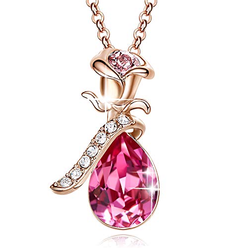 Product Cover CDE 18K Rose Gold Teardrop Necklace for Women Swarovski Pink Pendant Necklaces