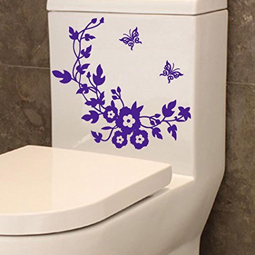 Product Cover Mandystore Butterfly Mural Toilet Seat Wall Sticker for Bathroom Decoration Decals Decor (Purple)