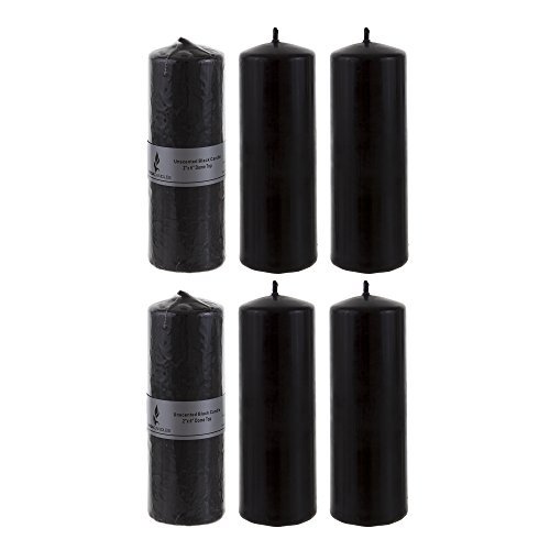 Product Cover Mega Candles 6 pcs Unscented Black Round Pillar Candle, Pressed Premium Wax Candles 2 Inch x 6 Inch, Home Décor, Wedding Receptions, Baby Showers, Birthdays, Celebrations, Party Favors & More