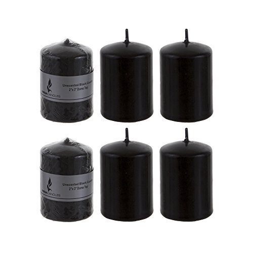 Product Cover Mega Candles 6 pcs Unscented Black Round Pillar Candle, Pressed Premium Wax Candles 2 Inch x 3 Inch, Home Décor, Wedding Receptions, Baby Showers, Birthdays, Celebrations, Party Favors & More
