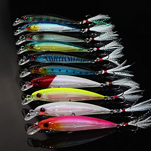 Product Cover OriGlam 【Happy Shopping Day】 10pcs 3D Artificial Minnow Fishing Lures Baits, Fishing Tackle CrankBait Bass, Hard Bait Swimbait Fishing Lure